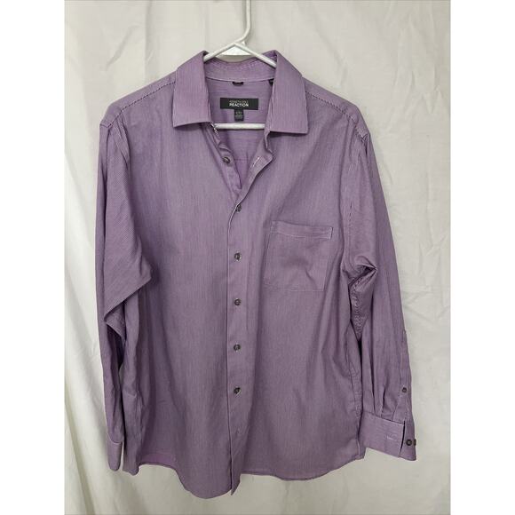 Kenneth Cole Reaction Dress Shirt Mens 16 32/33 Purple Pin Striped - Picture 1 of 7